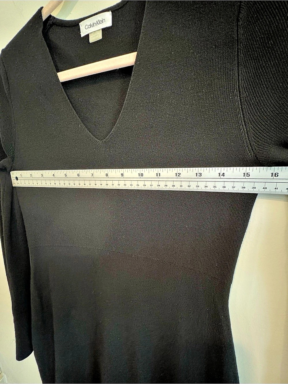 Calvin Klein Black Sweater Dress Gold Button V Neck NWT S - Picture 11 of 15